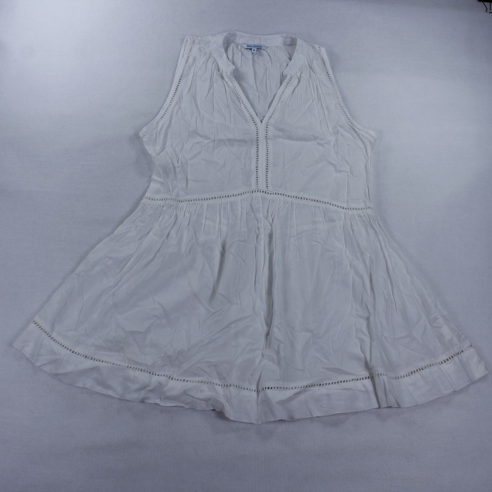 Blue Island White V-Neck Sleeveless Swim Cover Up Mini Dress Ladder Lace Medium